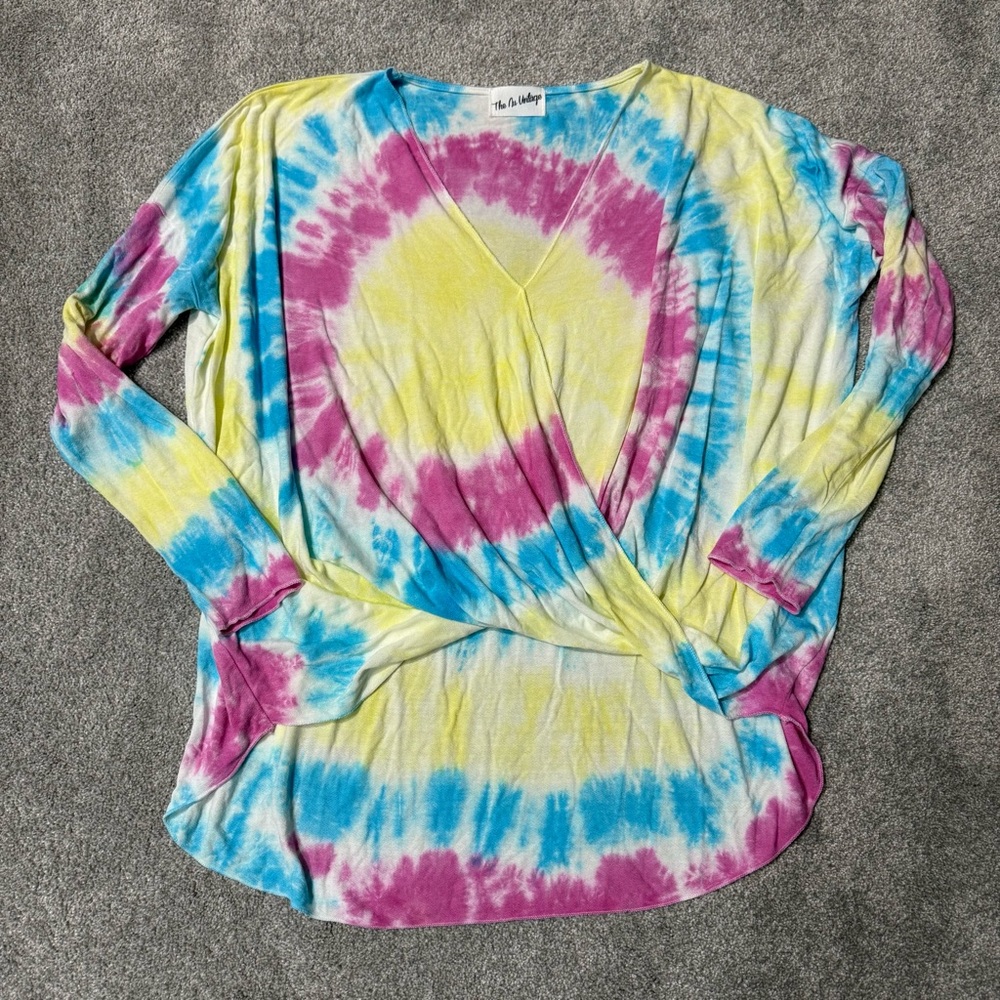 NWOT The Nu Vintage BOHO Tie-Dye Long Sleeve Top- Yellow, Blue & Pink - Medium